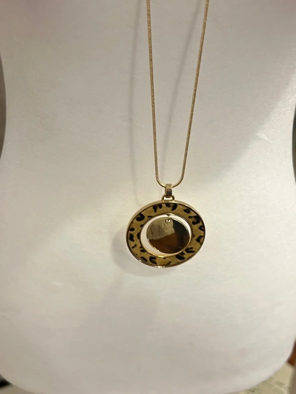 Nine West Gold Long Pendant Necklace with Leopard Ring Accent - Picture 5 of 7